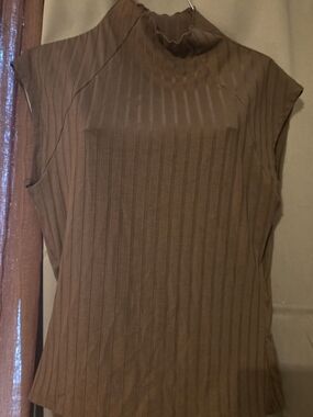 SHEIN Brown Ribbed Mock Neck Sleeveless Tank